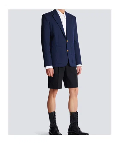 Balmain Cotton Twill 2-buttons Jacket In Blue
