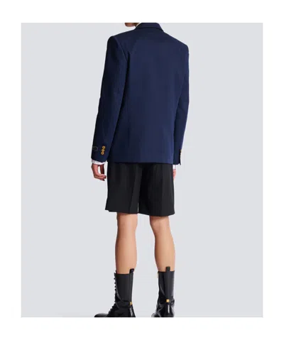 Balmain Cotton Twill 2-buttons Jacket In Blue