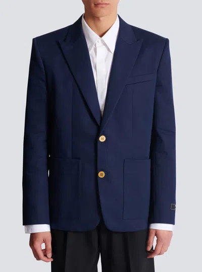 Balmain Cotton Twill 2-buttons Jacket In Blue