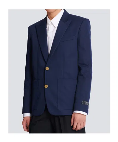 Balmain Cotton Twill 2-buttons Jacket In Blue