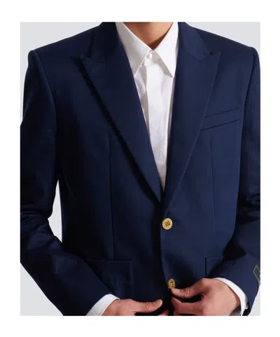 Balmain Cotton Twill 2-buttons Jacket In Blue