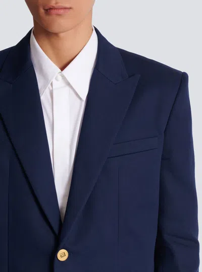 Balmain Cotton Twill 2-buttons Jacket In Blue
