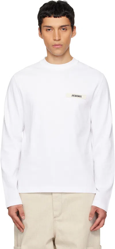 Jacquemus Le T-shirt Gros Grain White Crewneck T-shirt With Logo Patch On The Front In Cotton Man In White