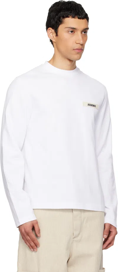 Jacquemus Le T-shirt Gros Grain White Crewneck T-shirt With Logo Patch On The Front In Cotton Man In White