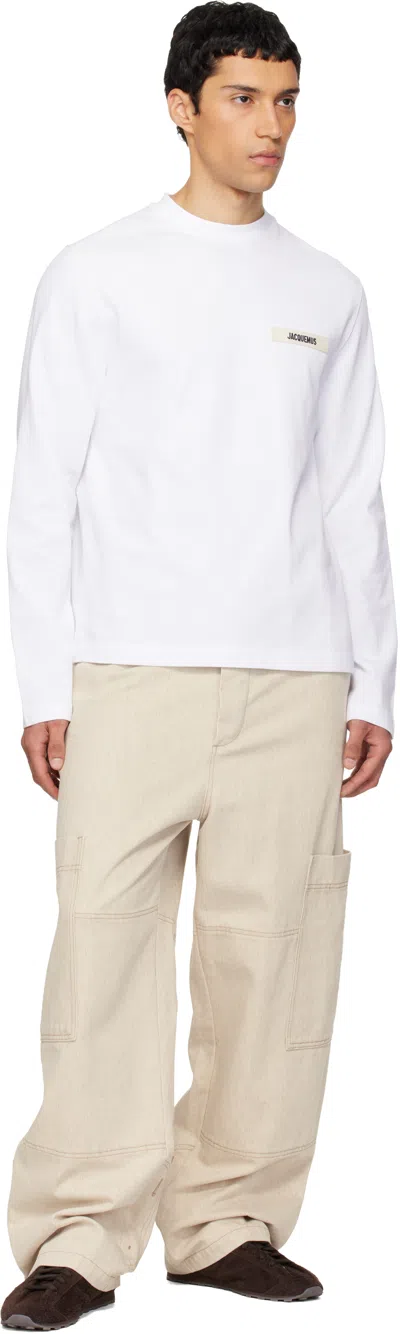 Jacquemus Le T-shirt Gros Grain White Crewneck T-shirt With Logo Patch On The Front In Cotton Man In White
