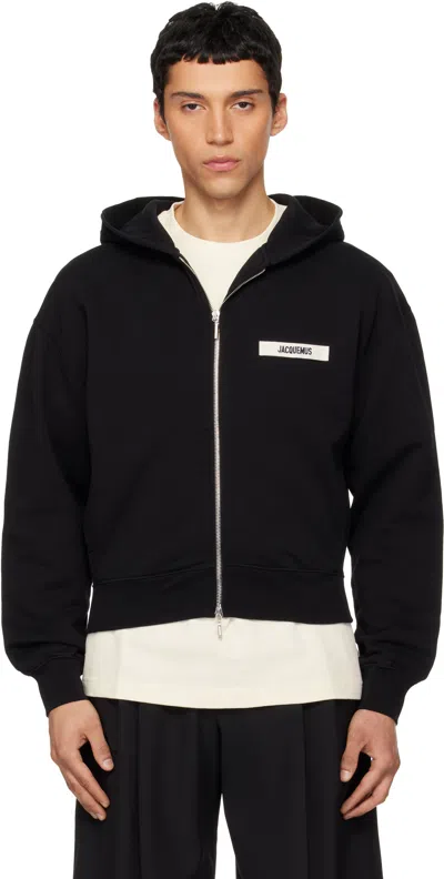 Jacquemus Le Hoodie Zip Gros Hooded Cotton Sweatshirt In Black