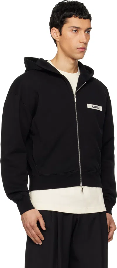 Jacquemus Le Hoodie Zip Gros Hooded Cotton Sweatshirt In Black