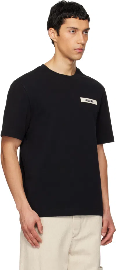 Jacquemus Minimalist Black Short-sleeve Cotton T-shirt With Patch Detail In Black