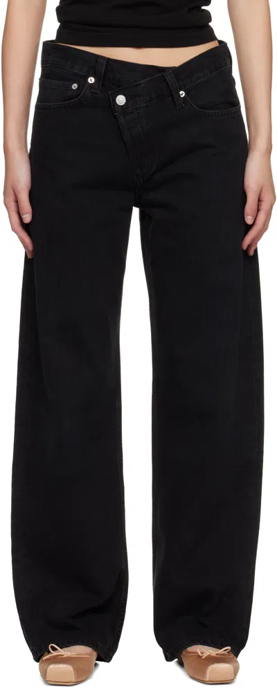 Agolde Arc Criss Cross Asymmetric Straight-leg Jeans In Black
