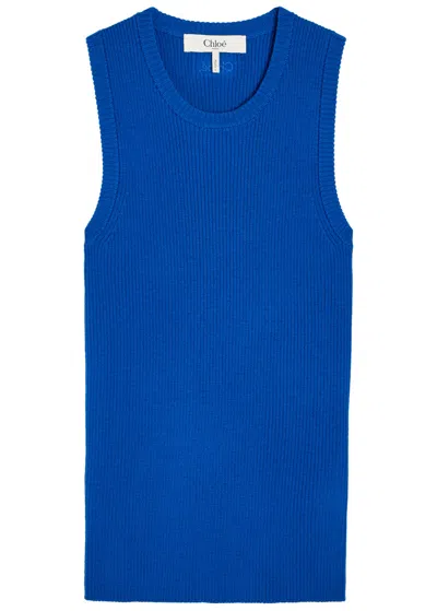 Chloé Crew-neck Tank Top In A Wool Knit In Blue