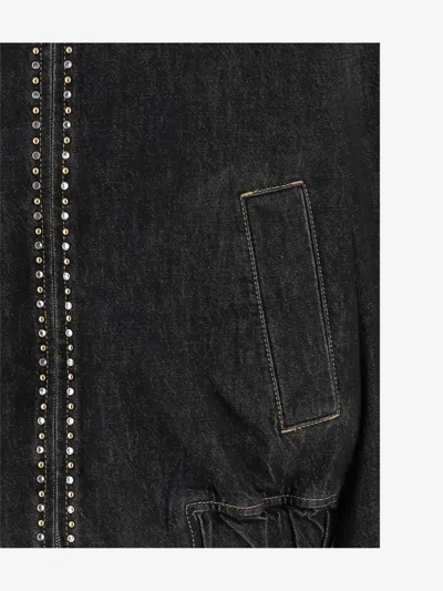 Versace Denim Jacket Elasticated Cuffs Hem Pockets Studs In Black