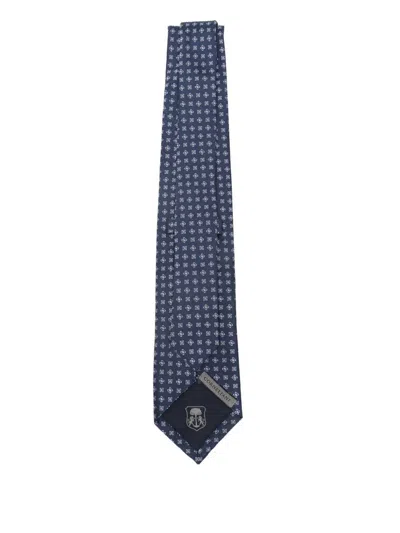 Corneliani Silk Tie With Rectangular Geometric Pattern In Blue