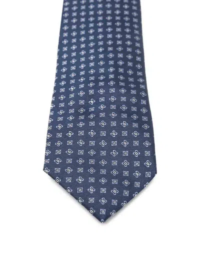 Corneliani Silk Tie With Rectangular Geometric Pattern In Blue