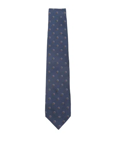 Corneliani Blue Silk Tie With Small Check Pattern In Blue