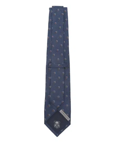 Corneliani Blue Silk Tie With Small Check Pattern In Blue
