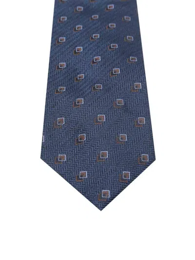 Corneliani Blue Silk Tie With Small Check Pattern In Blue