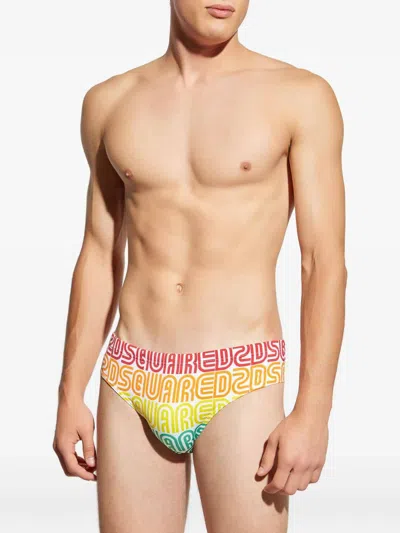 Dsquared2 Rainbow-logo Pattern Swimming Trunks In Multi