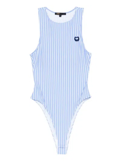 Maje Striped-pattern Logo-embroidered Bodysuit In Blue