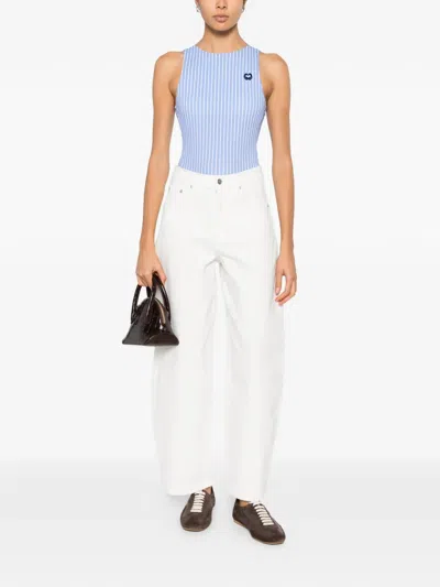 Maje Striped-pattern Logo-embroidered Bodysuit In Blue