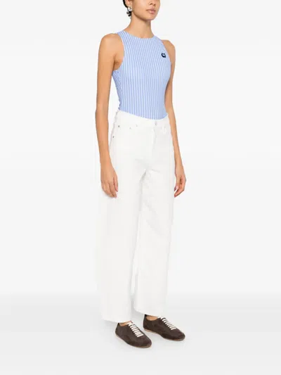 Maje Striped-pattern Logo-embroidered Bodysuit In Blue