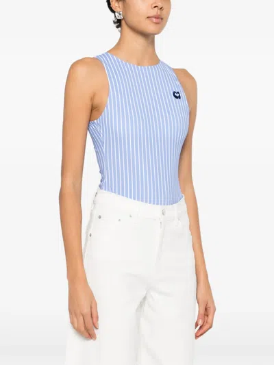 Maje Striped-pattern Logo-embroidered Bodysuit In Blue