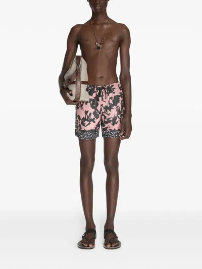 Dries Van Noten Abstract Floral Polyamide Geometric Trim Swim Shorts In Multi