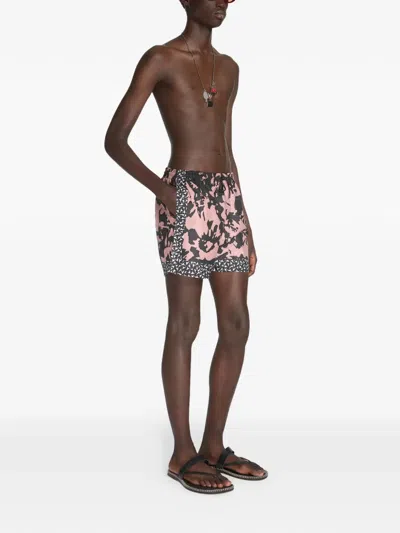 Dries Van Noten Abstract Floral Polyamide Geometric Trim Swim Shorts In Multi