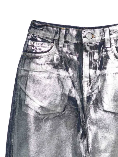 Msgm Metallic Silver Jeans In Blue