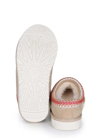 Ugg Tasman Ii Beige Mules With Round Toe And Embroidered Detail In Leather Woman In Neutral