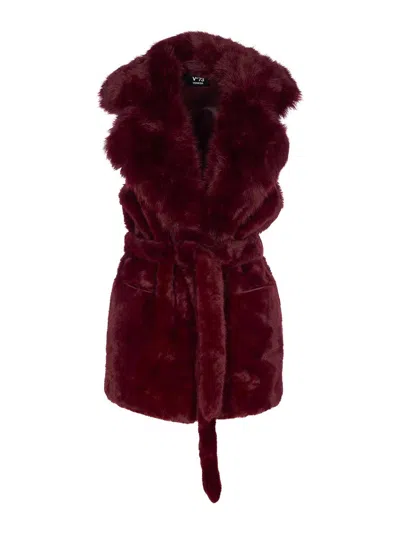 V73 Bordeaux Penny Faux Fur Vest In Red
