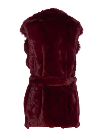 V73 Bordeaux Penny Faux Fur Vest In Red