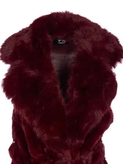 V73 Bordeaux Penny Faux Fur Vest In Red