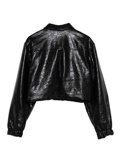 Msgm Grained-effect Press-stud Shirt In Black