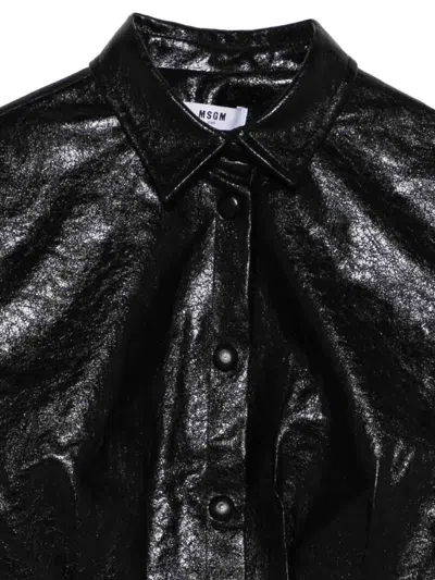 Msgm Grained-effect Press-stud Shirt In Black