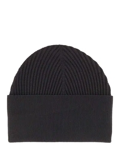 Studio Nicholson Ribbed Texture Folded Cuff Hat In Black