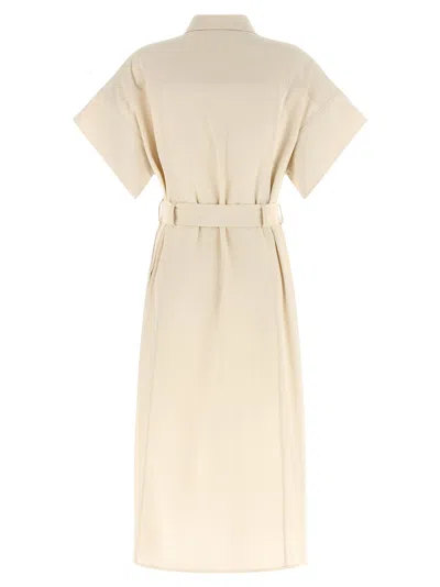 Pinko Button Belted Midi Shirt Dress In Neutral