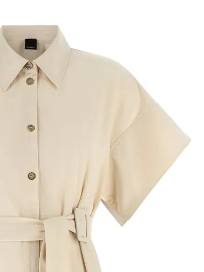 Pinko Button Belted Midi Shirt Dress In Neutral