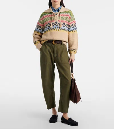 Polo Ralph Lauren Cotton Wool Blend Long Sleeve Tie Pullover Tan Multi In Neutral