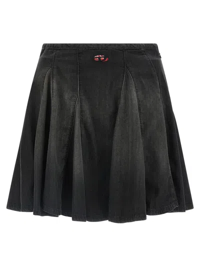 Diesel De-spiki-s Short Denim Skirt With Washed-out Effect In Black