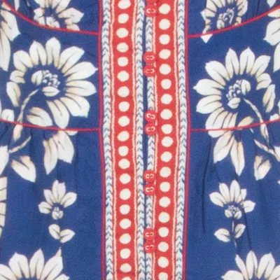 Farm Rio Luna Blue Long Dress With V Neck And All-over Floral Motif In Cotton Woman