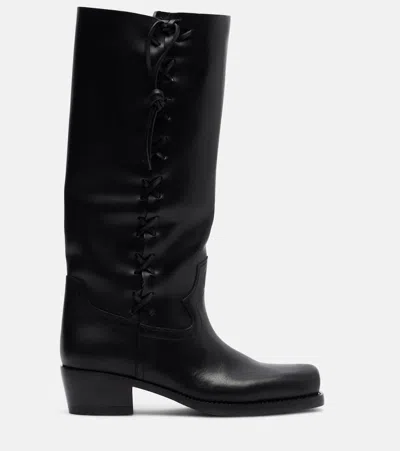 Paris Texas Black Calf Leather Bos Taurus Lace-up Boots In Multi