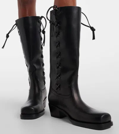 Paris Texas Black Calf Leather Bos Taurus Lace-up Boots In Multi