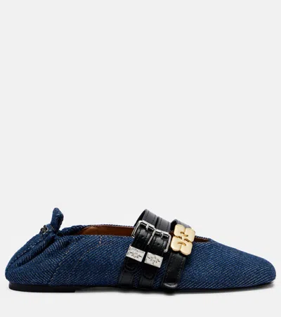 Ganni Sue Denim Ballerina Flats Dark Blue Vintage