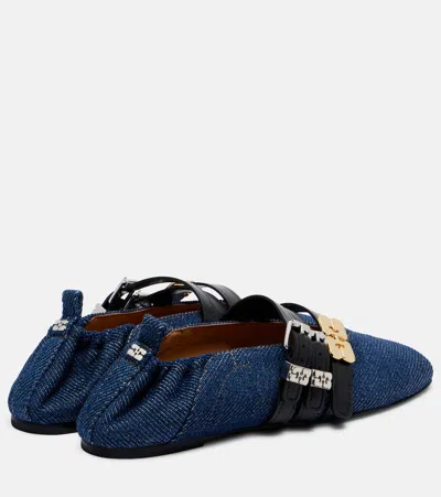 Ganni Sue Denim Ballerina Flats Dark Blue Vintage