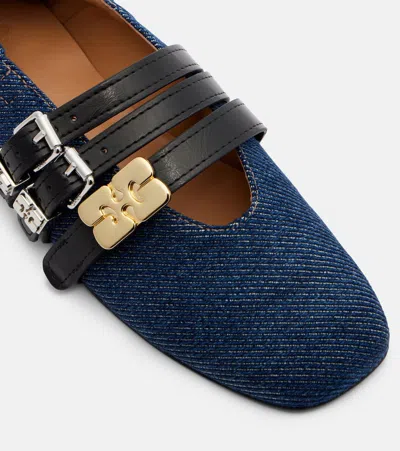 Ganni Sue Denim Ballerina Flats Dark Blue Vintage