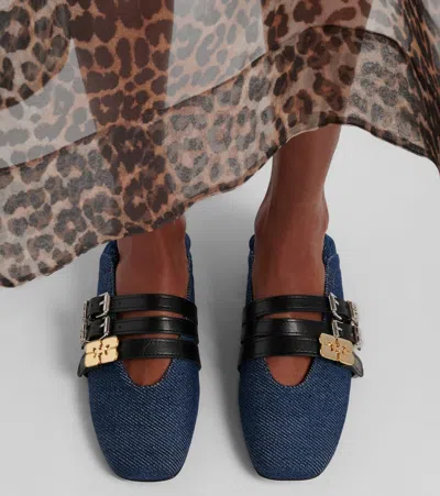 Ganni Sue Denim Ballerina Flats Dark Blue Vintage