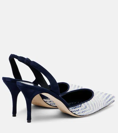 Manolo Blahnik Carolyne 70 Raffia Slingback Pumps In White