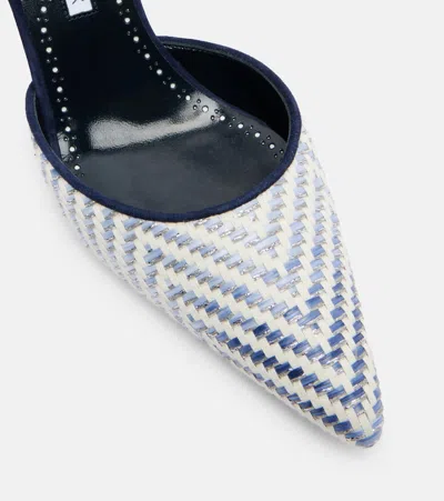 Manolo Blahnik Carolyne 70 Raffia Slingback Pumps In White