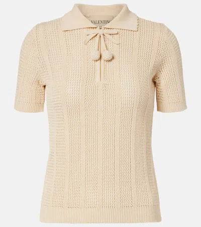 Valentino Embroidered Cotton Knit Polo Woman Ivory Xs In Neutral