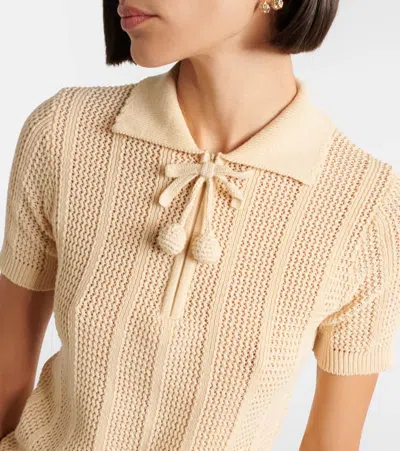Valentino Embroidered Cotton Knit Polo Woman Ivory Xs In Neutral
